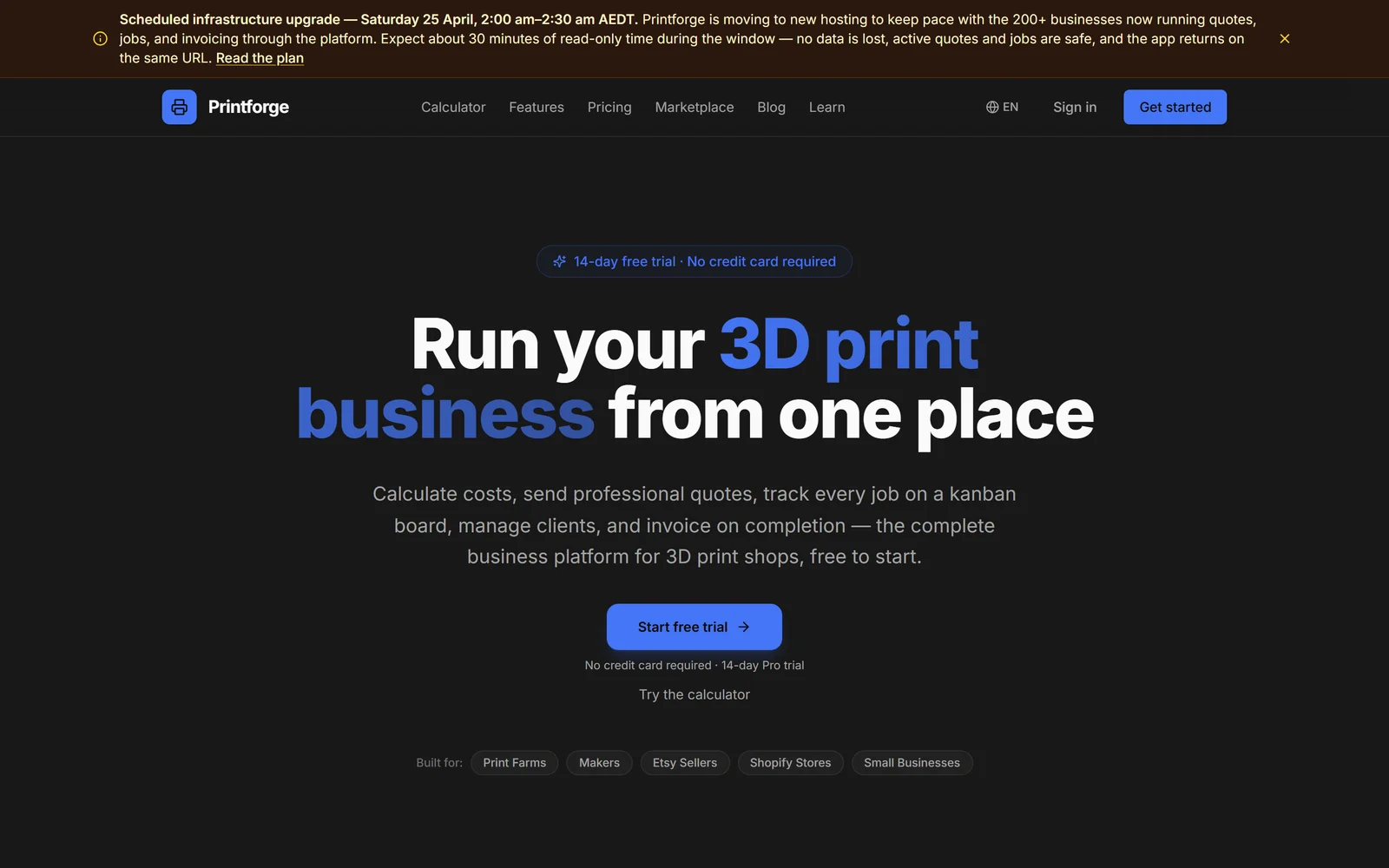 Printforge CRM — Business Management Platform for 3D Print Shops